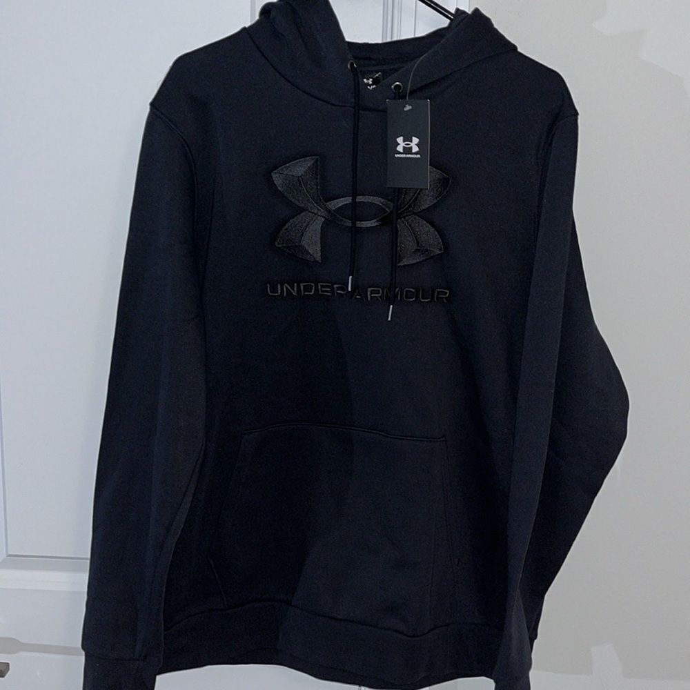 New w/tag Under Armour Fleece Sewn Big Logo Hoodie Hooded Sweatshirt Black L